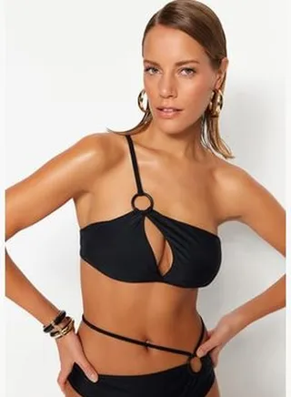 Black One-Shoulder Cut Out/Windowed Bikini Top TBESS23BU00135