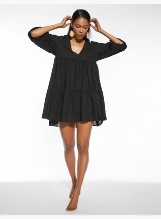 Puff Sleeve V Neck Mini Beach Dress