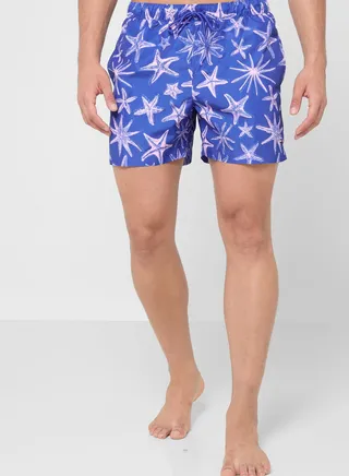 Star Print Drawstring Shorts