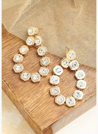 Gold Plated Party Designer Stone Drop Earring For Women