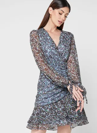 Balloon Sleeve Floral Printed Dress