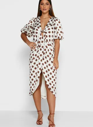 Tia Dot Print High Low Dress