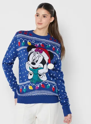 Minnie Mouse Print Knitted Sweater