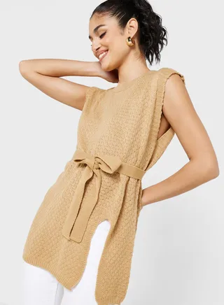 Sleeveless Sweater With Tie Up Detail