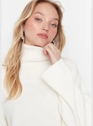 Wide Fit Ecru Basic Knitwear Sweater TWOAW23KZ00206