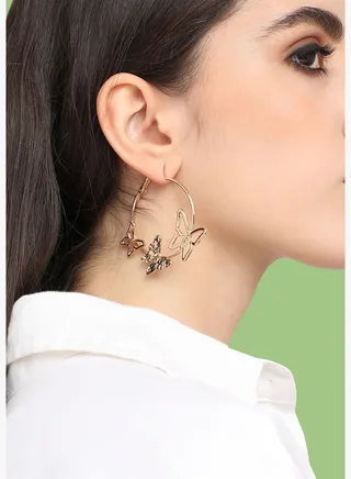 Gold Plated Designer Stone Casual Hoop Earring For Women