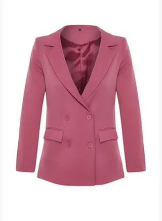 Pink Regular Lined Double Breasted Closure Woven Blazer Jacket