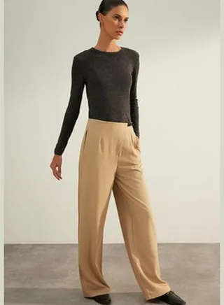 Mink Premium Wide Leg Woven Trousers TWOAW24PL00046
