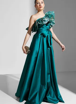 Hadia Ghaleb One Shoulder Ruffle Dress