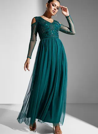 Cold Shoulder Embellished Dress