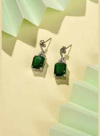 Silver Plated Designer Stone Drop Earring