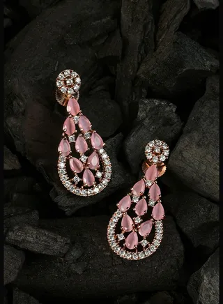 American Diamond Gold Plated Drop Earring