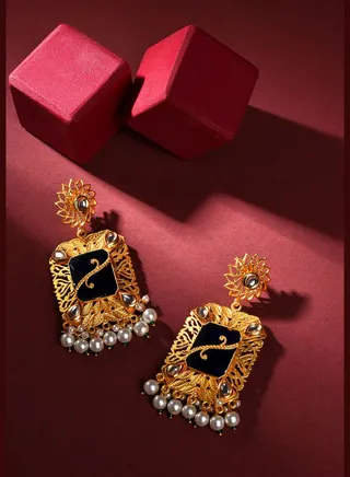 Pack of 2 Gold Plated Designer Stone Pearl Drop Earring