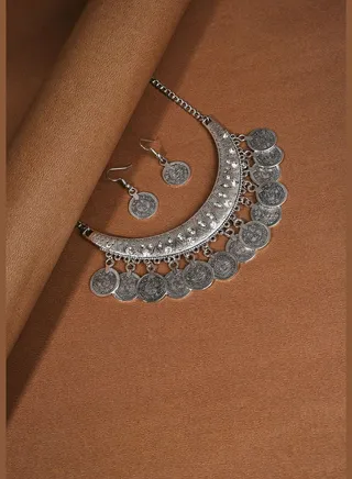 Silver Plated Designer Stone Necklace and Earring Set