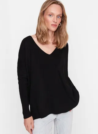 Ribbed V-Neck Sweaters