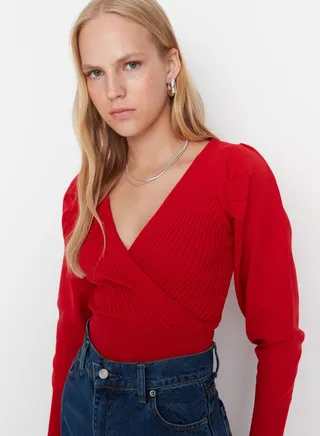 Surplice Neck Knitted Sweater