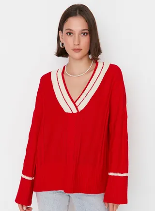 Surplice Neck Knitted Sweater
