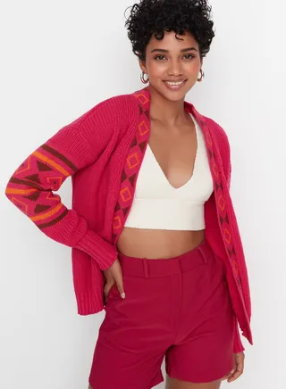 Oversized Embroidered Knitted Cardigan