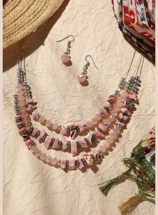 Silver Plated Designer Stone Casual Necklace and Earring Set For Women