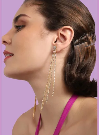 Gold Plated Party Designer Stone Drop Earring For Women