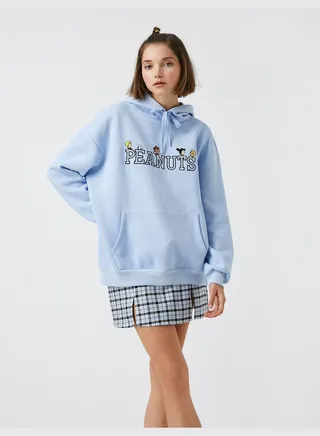 Peanuts Licensed Printed Pocket Front Oversize Hoodie