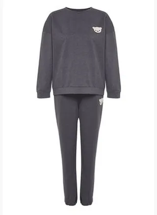 Anthracite Animal 2 Yarn Knitted Pajamas Set