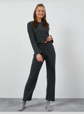 Straight Leg Pajama Bottom Elastic Waist