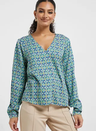 Printed V-Neck Top
