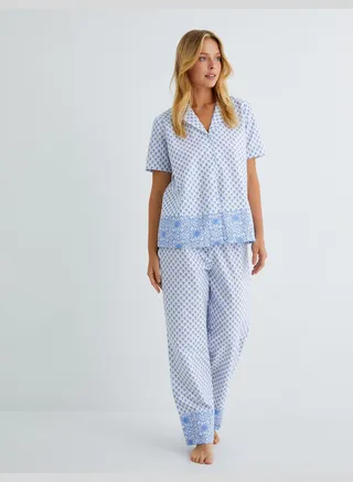 Elastic Waist Cotton Straight Leg Pyjama Bottom