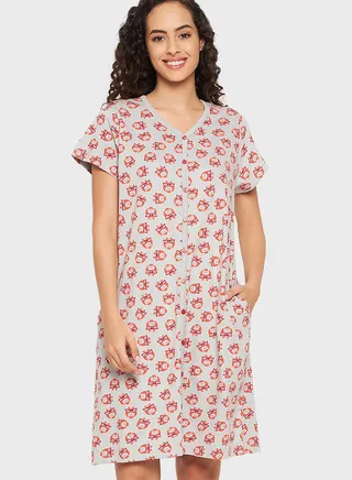 Button Down Pocket Detail Nightdress