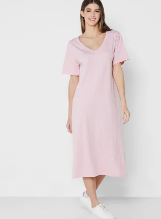 Relaxed V Neck Midi Dress