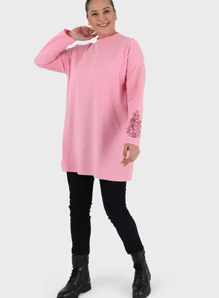 Sleeve Printed Knitted Tunic