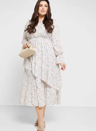 Frill Tiered Detail Printed Dress
