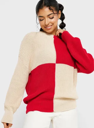 Colorblock Crew Neck Sweater