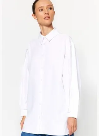 White Balloon Sleeves Knitted Shirt with Pleat Detail TCTAW24TG00023