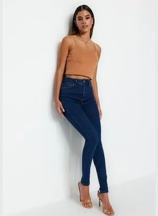 Dark Blue High Waist Skinny Jeans TWOSS23JE00075