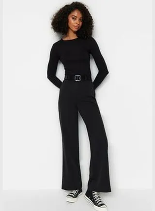 Black Wide Leg Woven Trousers TWOAW21PL0076