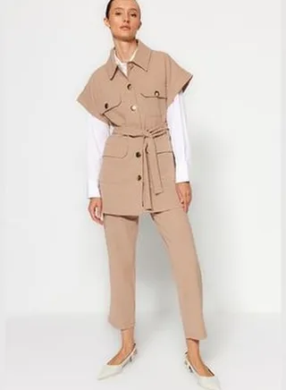 Mink Gold Buttoned Vest-Pants Knitted Suit TCTAW22US0062