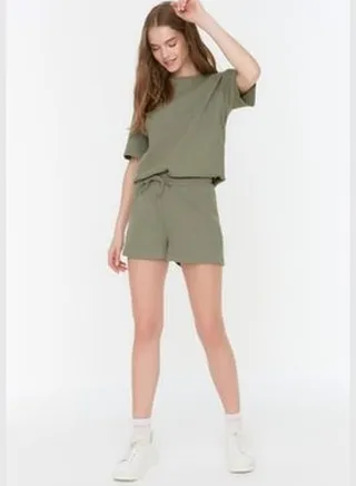 Khaki Waffle Knitted Pajamas Set