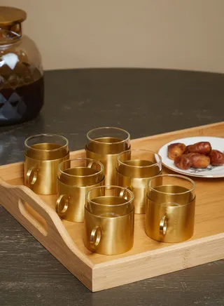 Set Of 6 Glass Espresso Cup In Gold Sleeve