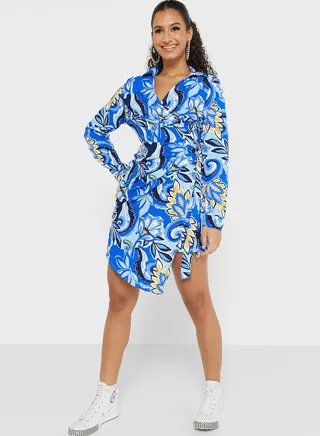 Printed Wrap Mini Dress