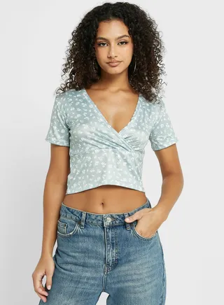 Printed Wrap Front T-Shirt