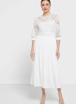 Lace Detail Pleated Dress