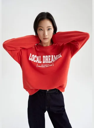 Regular Fit Long Sleeve Slogan Print Sweatshirt