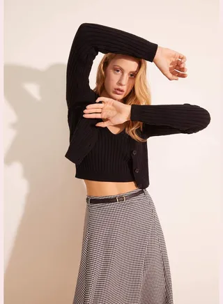V-Neck Long Sleeve Crop Cardigan