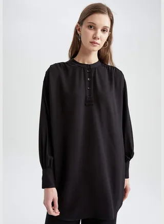 Relax Fit Long Sleeve Viscose Shirt Tunic