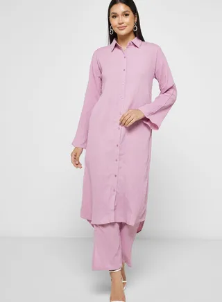 Longline Button Down Shirt & Pant Set