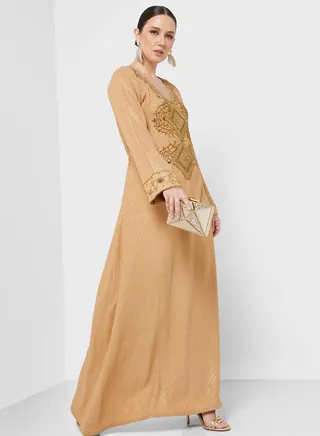 Embellished V- Neck Jalabiya