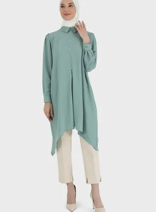 Asymmetrical Hem Button Detail Tunic
