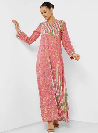 Printed V-Neck Jalabiya